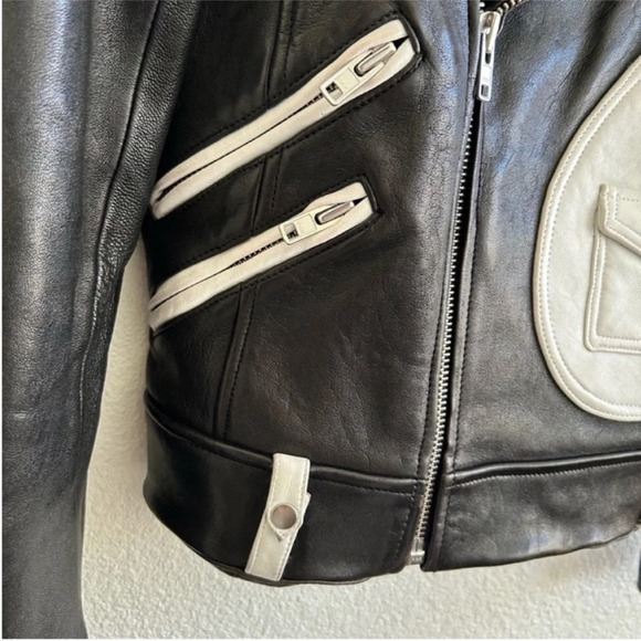 IRO Scottsdale Lamb Leather Moto Jacket Black & White - Picture 10 of 11